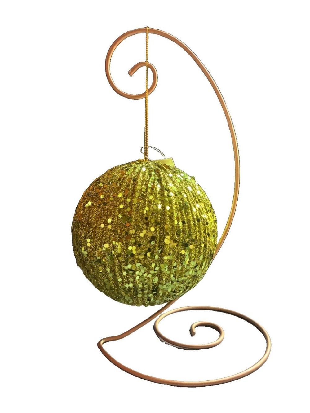 120mm Lime Green Ribbed Glitter and Sequin Christmas Ornaments, 6 pieces in lot